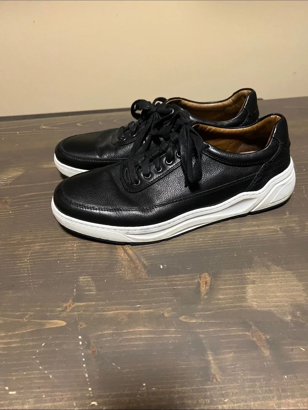 Johnston & Murphy Black Leather Sneakers with White Sole